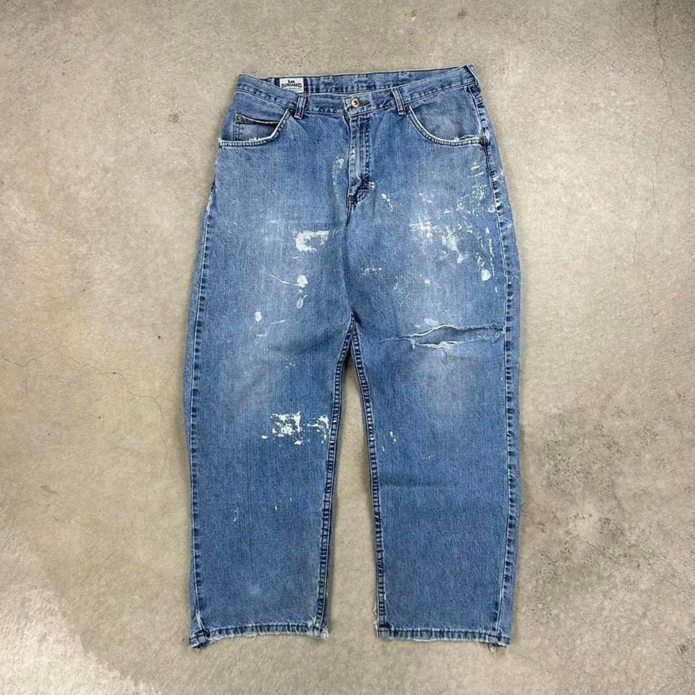 Vintage 90s Lee Dungarees Carpenter Jeans Size 34x28.5 Blue Light Wash Painter